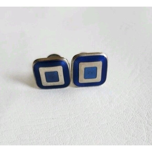 Cufflinks Genuine Charles Tyrwhitt Blue Enameled Silver-Plated Square Made in UK - Picture 2 of 5